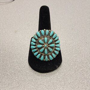 Handcrafted Matilda Benally Navajo Turquoise Cluster Ring